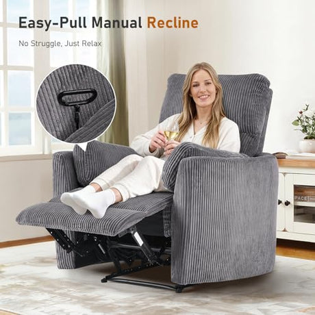 Furnimart Oversized Manual Recliner Chair for Adults, 30" Extra-Wide Corduroy Recliner with Chunky Cushion, High Back & Padded Armrests, Comfy Chair for Living Room, Bedroom, Home Heater(Gray) Furnimart