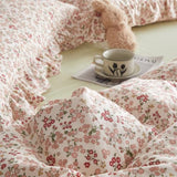 VM VOUGEMARKET Red Flower Comforter Set Queen Aesthetic Bedding Set Garden Style Blooming with Ruffle Pillow Shams for Teen Girls Bed in a Bag Flurry Comforter Set-90x90 Inch VM VOUGEMARKET