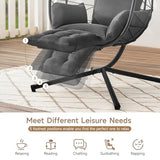 ONBRILL Hanging Egg Chair with Adjustable Footrest & Stand, Wicker Rattan Swing Hammock Chair with Cushion & Double Chains, 350LBS Capacity for Outdoor & Indoor Patio, Deck, Bedroom, Balcony (BL-GR)