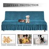 Daunkang Stretch Armless Futon Cover with Skirt Ruffled Sofa Bed Slipcover Washable Folding Futon Sofa Covers Furniture Bed Protector with Elastic Bottom for Kids Pets Large Lake Blue Daunkang