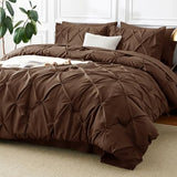 CozyLux Full Size Comforter Sets Brown, 7 Pieces Pintuck Bed in A Bag Brown Comforter Full Size, Pinch Pleat Bedding Sets with All Season Comforter, Sheets, Pillowcases & Shams