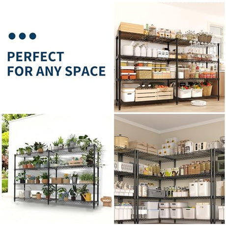 GAOMON 59" W Storage Shelves Metal Shelving Unit, 1060 LBS Heavy Duty Wire Shelving 4-Tier L-Shaped Storage Rack with Adjustable Shelf for Pantry Kitchen Corner Bedroom GAOMON
