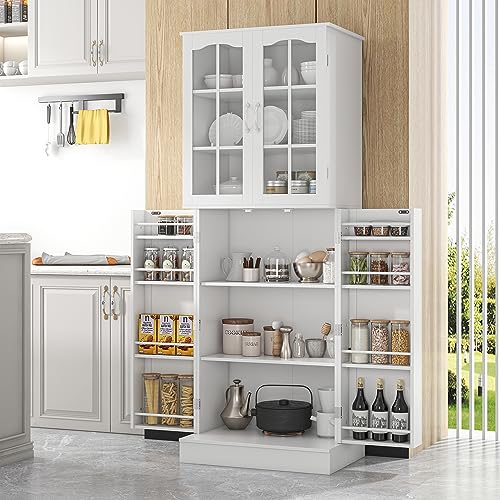 Jehiatek 64” Kitchen Pantry Storage Cabinet, Tall Kitchen Pantry Cabinets with Doors and Shelves, Food Pantry Cabinet Buffet Cupboards for Bedroom