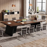 Tribesigns 8ft Conference Table, Modern Office Meeting Room Desk with Cable Management, Large Business Furniture for Boardroom, Conference Room (1, Walnut + Black) Tribesigns