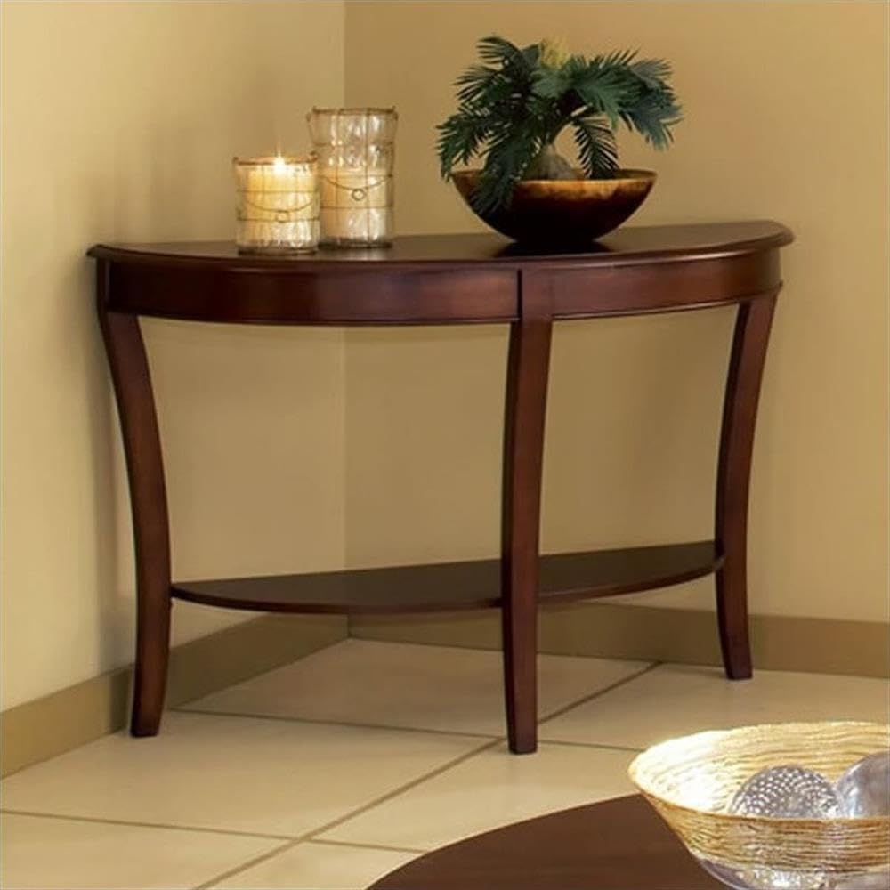 Steve Silver Company Traditional Troy Sofa Table, Bentwood Aprons, Flared Legs, Rounded Tops, Storage Shelf, Console Table, 45" W x 18" D x 30" H, Brown Steve Silver