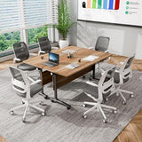 Folding Conference Table with Wheels, Conference Room Table, Modern Rolling Training Tables, Foldable Seminar Meeting Tables for Home Office (4, A, 55.1in) Lrxmastery