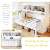 Polibi White Finish Twin Size Murphy Bed with Built-in Desk & Storage Shelves,Space-Saving Wall Bed for Home Office, Guest Room, Apartments,Easy Fold-Down Mechanism,Sturdy Engineered Wood Polibi