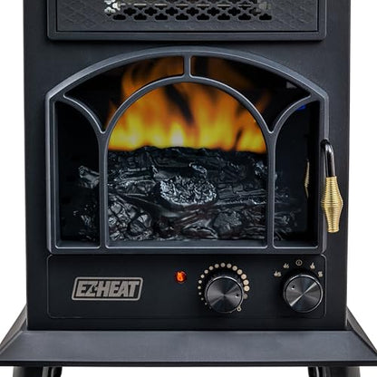 EZ-HEAT Electric Fireplace Space Heater with Flame Effect, Adjustable Thermostat, Dual Heat Settings, and Overheat Protection, MT1288