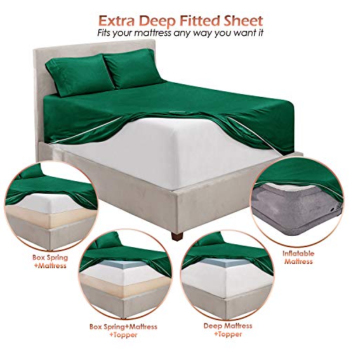 Hearth & Harbor Extra Deep Pocket Sheet Sets, Luxury Soft 6 Piece Bed Sheet Set Fits Mattress 18-24 Inches - Full, Hunter Green Hearth & Harbor