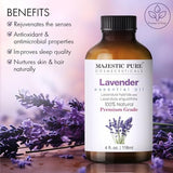Majestic Pure Lavender Essential Oil with Glass Dropper | 100% Pure and Natural Lavender Oil | Premium Grade Essential Oils for Diffusers, Skin, Aromatherapy, Massage | 4 Fl Oz Majestic Pure