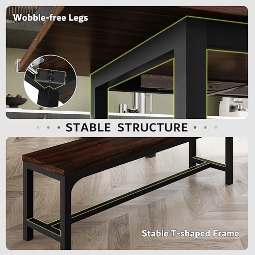 iPormis 5-Piece Dining Table Set for 4-8 People, Extendable Kitchen Table Set with 2 Benches and 2 Square Stools, Mid-Century Dining Room Table with Metal Frame & MDF Board, Saving Space, Espresso iPormis