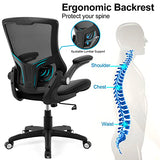Office Chair Ergonomic Desk Chair, Computer PU Leather Home Office Chair, Swivel Mesh Back Adjustable Lumbar Support Flip-up Arms Executive Task Chair X XISHE