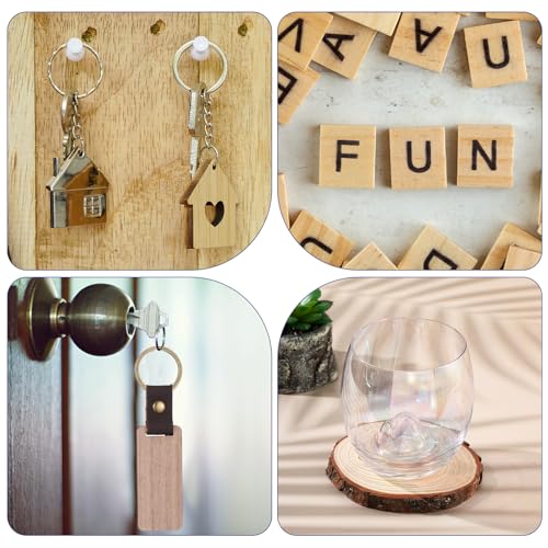 Briwooody 100 Pcs Laser Material Kit Engraving Blanks Wooden Keychains Blanks Set Laser Cutting Materials Unfinished Wooden Engraving Key Tag Ring for DIY Gifts Crafting Cutters Briwooody