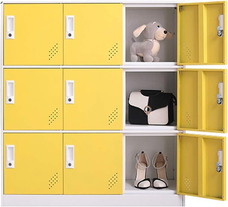 Reccmeny 9 Doors Metal Locker Girls Bedroom and Playroom Storage for Bags,Toys and Book, Office Cabinet Locker for Employee (Yellow) Reccmeny