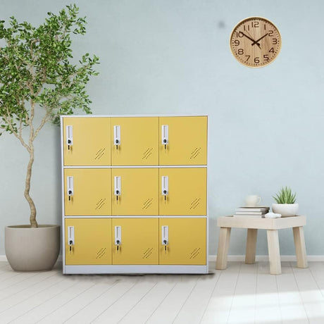 Reccmeny 9 Doors Metal Locker Girls Bedroom and Playroom Storage for Bags,Toys and Book, Office Cabinet Locker for Employee (Yellow) Reccmeny