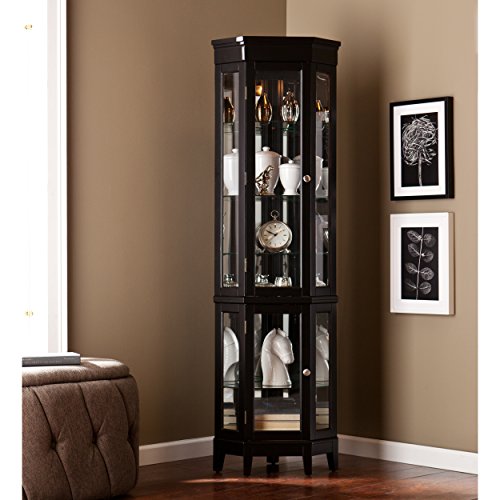 SEI Furniture Essex 2-Tier Corner Adjustable Glass Shelves Curio Cabinet, Black