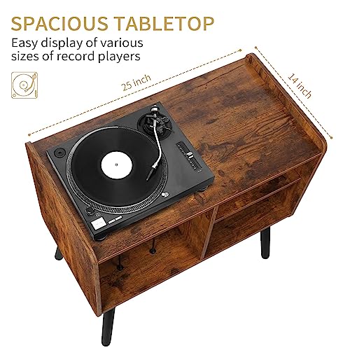 Possile Record Player Stand with Vinyl Record Storage, Mid-Century Turntable Stand for Living Room Bedroom Office, Record Player Table, Vinyl Holder Holds up to 100 Albums, Rustic Brown - WoodArtSupply