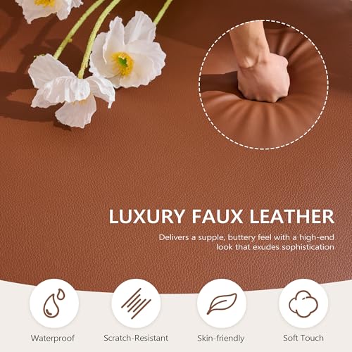 JIASTING Barrel Accent Chairs, Brown Leather Chairs with Solid Wood Frame, Mid-Century Modern Wooden Armchair with Wraparound Back, Comfy Office Reading Chair for Living Room, Bedroom (2, Brown) JIASTING