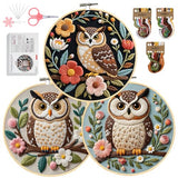 Santune Embroidery Kit for Beginners Needlepoint Cross Stitch Kits Adult Needle Point Sets with Owl Embroidery Patterns, Includes Step-By-Step Instructions and Accessories