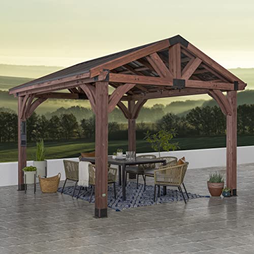 Backyard Discovery Arlington 12x12 All Cedar Gazebo, Walnut, Insulated Steel Roof, Water Resistant, Wind Resistant up to 100 MPH, Withstand 7,886 lbs - WoodArtSupply