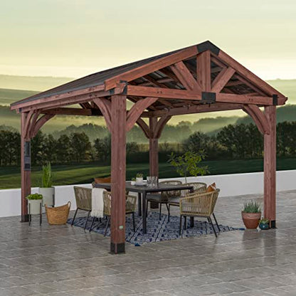 Backyard Discovery Arlington 12x12 All Cedar Gazebo, Walnut, Insulated Steel Roof, Water Resistant, Wind Resistant up to 100 MPH, Withstand 7,886 lbs - WoodArtSupply