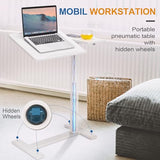 yaaqoo Adjustable Overbed Bedside Table with Hidden Wheels, Pneumatic Tilt Board Rolling Laptop Standing Desk Cart, Mobile Over Bed Sofa Chair Side End Tables, Walnut (White) yaaqoo