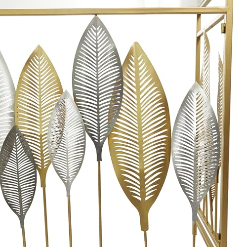 Deco 79 Metal Leaf Console Table with Mirrored Glass Top and Silver Accents, 44" x 16" x 30", Gold Deco 79