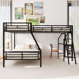 Merax Twin Over Full L-Shaped Bunk Bed with Loft & Desk, Triple Sleeper Metal Bunk Bed with Guardrails for Bedroom, Black Merax