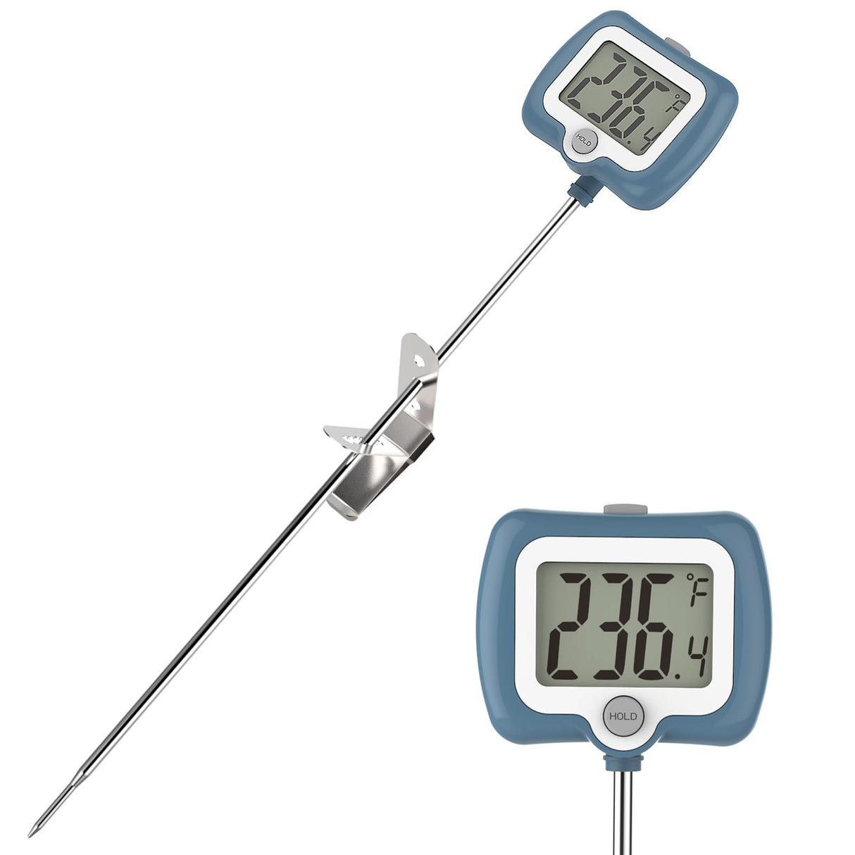 KT THERMO Digital Candy Thermometer, LCD Instant Read Food Meat Thermometer with 10" Probe and Pot Clip for Candy Making, Kitchen Accessories, Baking Tools（Blue） KT THERMO