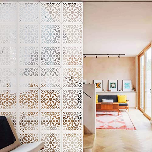 ANMINY 12 PCS Hanging Room Divider Decorative Thick Wall Screen Panels Floral Carving Pattern Hollow Out Design for Bedroom Living Dining Room Kitchen Office Restaurant Home Hotel Decor - White Flower ANMINY