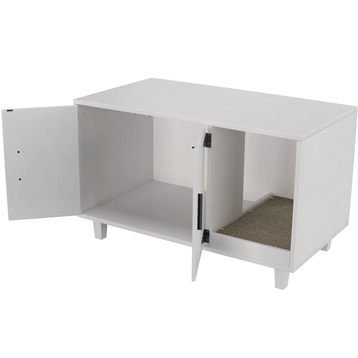 GDLF Modern Wood Pet Crate Cat Washroom Hidden Litter Box Enclosure Furniture House as Table Nightstand with Scratch Pad,Stackable (White) GDLF