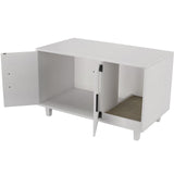 GDLF Modern Wood Pet Crate Cat Washroom Hidden Litter Box Enclosure Furniture House as Table Nightstand with Scratch Pad,Stackable (White) GDLF