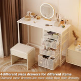 White Vanity Desk with 4 Large Drawers, 40“ Vanity Desk no Mirror, Small Makeup Vanity with Visual Large Capacity Iron Drawer with classification grid, Desks for Home Office Small Space with Storage Hcaauynk