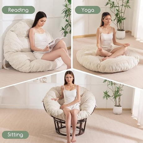 HIGOGOGO Papasan Chair Cushion with Thick Corduroy Cover (Without Chair), Supportive Cushion, Beige, 48 x 48 Inch HIGOGOGO
