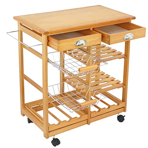 Nova Microdermabrasion Rolling Kitchen Island with Storage and Utility Wood Tabletop, Wood Mobile Kitchen Island Serving Cart on Wheels with Towel Rack for Home, Dining Room, Restaurant - WoodArtSupply