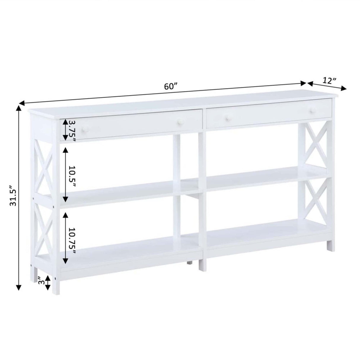 Convenience Concepts Oxford 2-Drawer Console Table with Shelves, 60", White Convenience Concepts