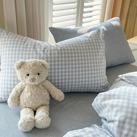 Nayoroom Gingham Duvet Cover Queen Size Blue White Plaid Checkered Comforter Cover 3 Pcs Soft Breathable Washed Microfiber Grid Farmhouse Bedding Set with Pillow Shams Nayoroom