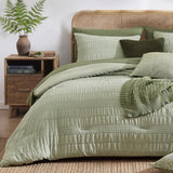 CASAAGUSTO Queen Comforter Set, 7 Pieces Sage Green Seersucker Bed in a Bag Queen Size Soft All Seasons, Bedding Sets with Comforter, Flat Sheet, Fitted Sheet, 2 Pillow Shams, 2 Pillowcases CASAAGUSTO