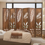 Giantex Boho Rustic Room Divider, 6 Panel Carved Leaf Folding Wood Screen, Fully Assembled, 67'' Freestanding Privacy Partition Decorative Wall, Foldable Room Separator for Bedroom, Brown Giantex