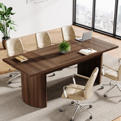 Tribesigns 78.7" Conference Table for 6-8 People, 6.56 ft Large Rectangle Meeting Table with Double Pedestal, Farmhouse Seminar Table Boardroom Desk for Office Meeting Conference Room, Walnut Tribesigns