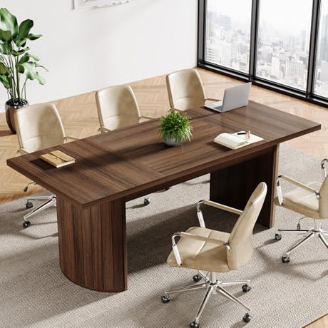 Tribesigns 78.7" Conference Table for 6-8 People, 6.56 ft Large Rectangle Meeting Table with Double Pedestal, Farmhouse Seminar Table Boardroom Desk for Office Meeting Conference Room, Walnut Tribesigns