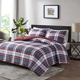 Madison Park Essentials Parkston Plaid Comforter, Matching Sham, 3M Scotchguard Stain Release Cover, Hypoallergenic All Season Bedding-Set, Full/Queen, Red, 3 Piece Madison Park