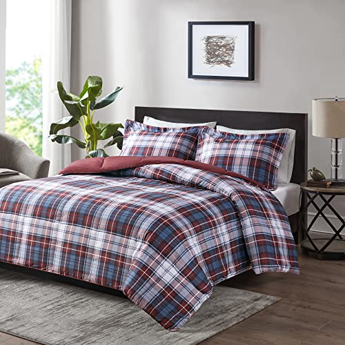 Madison Park Essentials Parkston Plaid Comforter, Matching Sham, 3M Scotchguard Stain Release Cover, Hypoallergenic All Season Bedding-Set, Twin/ Twin XL, Red, 2 Piece Madison Park