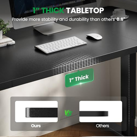 DeskShow Electric Standing Desk Adjustable - 60x28 Inch Sit Stand Desk with 1 Inch Thick Tabletop, Double Beam Frame, 3 Memory Height Adjustment, Cable Management for Home Office DeskShow