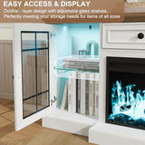 RNLRNL Fireplace TV Stand Up to 80" TVs, 70'' Modern Entertainment Center with 36" Electric Fireplace & LED Lights, Farmhouse Media Console with Storage Cabinet & Drawer for Living Room, Antique White RNLRNL