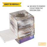 White Barnwood Tissue Box Cover: 2 Pack Tissue Box Holder Includes Slide-Out Bottom Panel, Stylish Tissue Box Cover Square Perfect for Farmhouse Bathroom Decor Khnum