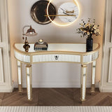 Mcltopz 47" Gold Mirrored Console Table, Half-Moon Sofa Table with with Fluted Glass & Crystal Knob Drawer, Modern Luxury Entryway Vanity Desk Mirrored Furniture with Sturdy Wooden Frame for Bedroom Mcltopz