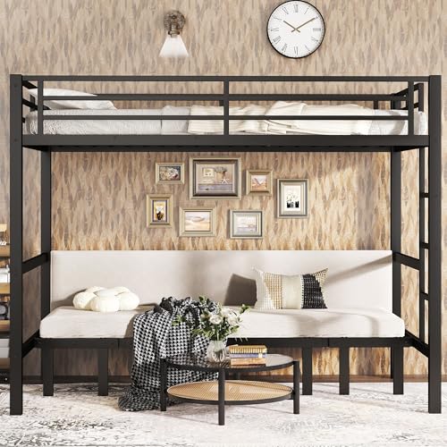 Bellemave Twin XL Over Twin XL Futon bunk Bed, Lower bunk can be Pulled Out in Three Sections, Loft Bed with Sofa for Teens, Adults, Bedroom, Black Bellemave