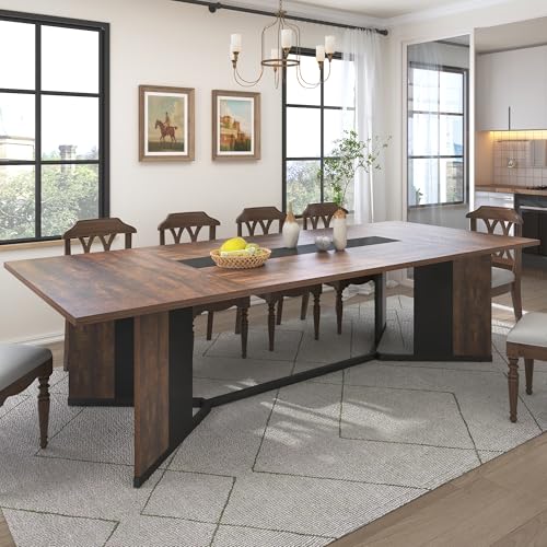 Hlivelood 94Inch Dining Table for 10 People,Modern Brown Rectangular Kitchen Table W/Waterproof Wood Tabletop,Long Dining Room Tables W/Adjustable Legs&Metal Frame for Kitchen Living Room?Brown? Hlivelood