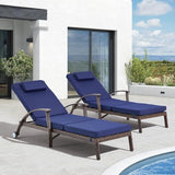 Mvpipi Outdoor Chaise Lounge Chairs Set of 2 with Wheels & Adjustable Backrest, Pool Lounge Chairs Set of 2 with Cushions, Wicker Poolside Lounge Chairs for Patio Deck Backyard, Blue